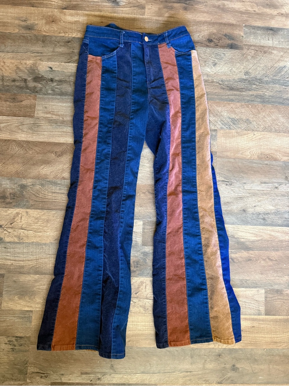 Altar'd State Corduroy Wide-Leg Jeans in Blue, Rust & Tan